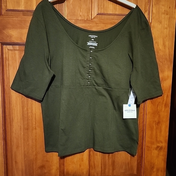 Arizona Jean Co XXL NWT Avocado Green Cotton Short Sleeve Top - Picture 4 of 10